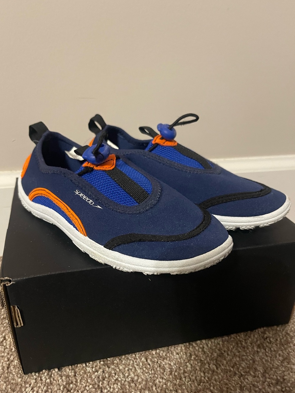 Speedo Navy and Orange Kids Water Shoes with White Sole